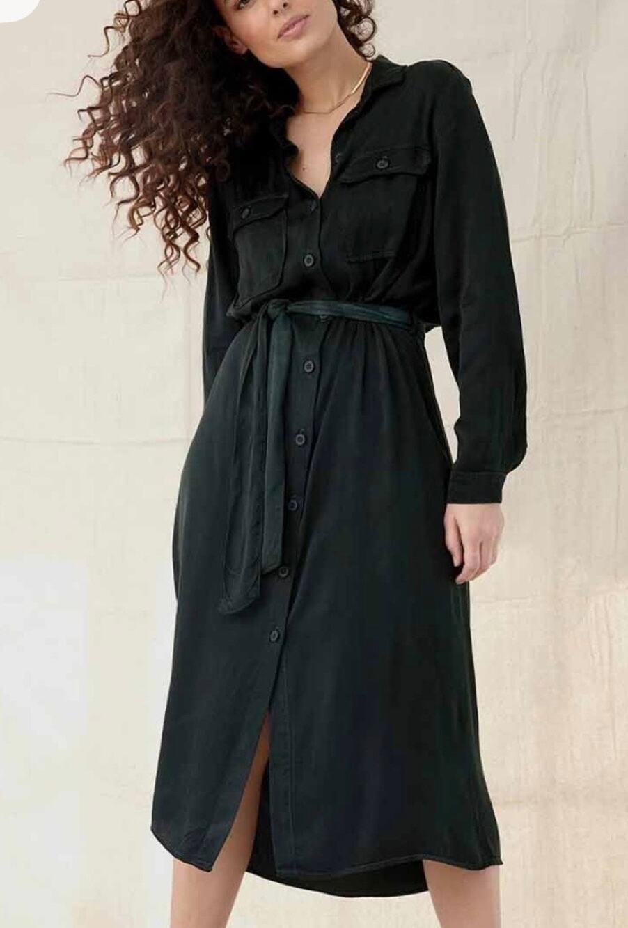 Bella Dahl Pocket Midi Shirt Dress Deep Sapphire Green Sz M Button Down